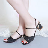 Breakj Summer New Women's Thick Heel With A Toe With Mother Wearing Gold Sand Slippers Children's