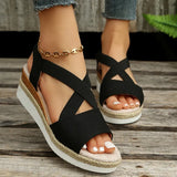Summer Platform Wedge Sandals Women Plus Size 42 Elastic Strap Gladiator Sandals Woman Patchwork Thick Bottom