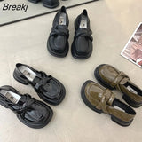 Chunky Flat Shoes Women Patent Leather Shoes Round Toe Spring Autumn Single Shoes Mary Jane Black