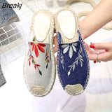 hot selling true flat platform hemp rubber slipper casual floral Sapatilas Sapato women's canvas shoe flat