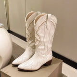 Breakj Western Cowboy Boots Female Autumn And Winter New Fashion New Large Size Pointed Head But Knee Boots Thick Heel Knight