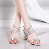 New High-Heeled Women's Sandals Leather Fashion Sexy Assorted Crystal Thick-Heeled Open-Toed Water Drill