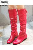 Women Boots Spring Boots Botas Female Stretch PU Leather Boots Shoes Woman Black Red White Roma Knee-Length