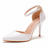 Breakj Cm Large-Size Sandals Fine-Heeled Pointed Sandals White Pointed Shoes Women's High Heels Wedding