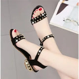Summer New Style Rhinestone Rivet Suede Sandals Large Size Female Korean Version of The Thick-soled Wild Fashion