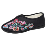 Breakj Cotton Shoes Injection Plastic Soft Sole Women Winter Clip Cotton And Velvet Embroidered Flower Cloth Shoes Casual Soft Sole Flat Sole Pregnant