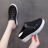 New Baotou Rear Empty Slippers Mesh Breathable Embroidered Sandals Heightened Spot Slippers With Thick