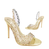 Breakj Water Drill High-Heeled Toe Sandals Women's Pointed After The Sharp Head With Crystal Fish Mouth Fashion
