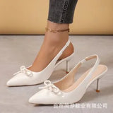 Breakj Spring And Summer New Solid Color Bag Head Bows Fine Heel Sharp Sleeker Women's