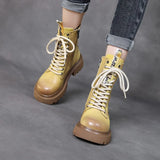 Breakj Leather Martin Boots High-Rise Kraft Mid-Sleeve Long Boots Autumn And Winter New Two Cotton Waterproof Table With Knight
