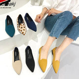 Flat Shoes Women Simple Pointed Single Shoes Spring And Autumn Comfortable Sole Knitting Solid Color Peas