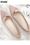 Women Flats Flock Leather Pointed Toe Solid Color Apricot Plus Small Size 31 32 33 34 Big Size 42 43 44 45 Lady Flat Heel