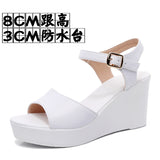 Breakj Layer Of Cow Skin Summer New Thick-Bottomed Beach 11CM Slopes And Women's Sandals High Heel Waterproof Table Comfortable Pine Pastry Fish Mouth