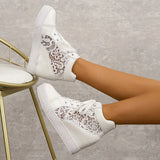 Women Lace-Up High Top sneakers women White lace Casual shoes Comfortable Height Increasing Sneakers Plarform Female Ankle
