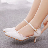 Breakj Cm Thin Heel Pointed Sandals In Low Heel Mary Jane Sandals White Lace Wedding Shoes Wedding