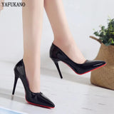 Red Sole Pumps Stiletto Sexy Pointed Toe Patent Leather Female Work Shoe White Wedding Party High Heels Sexy Woman