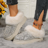 Women's Large-Size Snow Boots In Winter, The New Thick-Soled Sequins Are Thickened To Keep Warm, Woolen Mouth And Low-Barrel Cotton