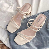 Breakj Fine Sandals Women 2025 New Medium Heds Of Cool Slippers Women Wear Coarse Heel With Women's Shoes Korean Version Of The Square
