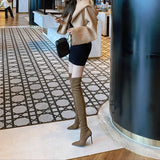 Breakj Boots Autumn And Winter Explosion Of High-Heeled High-Heeled High-Heeled Shoes Brown Elastic Thin