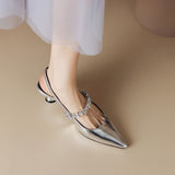 Show Thin ~ French Diamond Silver Pointed Behind Empty Mary Jane Small Leather Shoes Small Heel Baotou Sandals Women