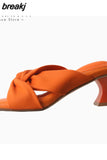 Size 34-40 Women Sandals Genuine Leather High Heels Summer Mules Shoes For Women Open Toe Bow Party Slippers