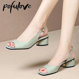 Summer Woman Sandals Open Toe Pumps Back Strap Mid Heels Shoes Peep Toe Ladies Shoes Classical Dress Sandalias Mujer