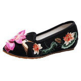 Breakj Shoes Single Shoes Three-Dimensional Embroidered Lotus Embroidered Cloth Shoes Low Heel Spring And Autumn Women's Shoes One Foot