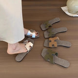 Breakj Women Wear Summer New Korean Cool Drag Soft Flat Bottom One-Word Drag Seaside Beach