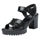 Breakj Leather High Heel Waterproof Sandals Women Fashion Crocodile Pattern Walking Shoes Summer Coarse Heel Magic Sticky H Women's