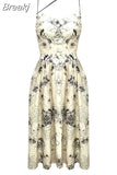 Vintage Floral Strap Dress Casual 2023 Summer Evening Party One Piece Dress Korean Sleeveless Elegant Midi Dress