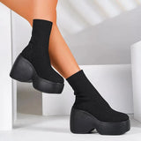 Women's Knitting Chunky Platform Ankle Boots Black Wedges High Heels Sock Boots for Women Plus Size Thick Bottom Gothic