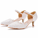 Breakj Cm Thin Heel Pointed Sandals In Low Heel Mary Jane Sandals White Lace Wedding Shoes Wedding