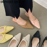 Candy Color Mule Shoes Women Slippers Flat Close Toe Slides Casual Flip Flops Sweet Bow Knot Sandal 2023 Summer