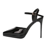 Breakj Temperament Thin Heel Waterproof Black High Heels With Thick Background Bare Color Pointed Summer Wearing