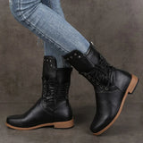 Women Shoes 2023 Autumn Winter mid-calf Boots Women Cross Strap Round Toe Mid-tube Boots Size 43 Flat Roman Boots Botas De