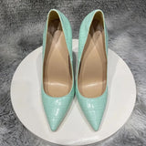 Mint Light Green Crocodile Effect Women Sexy Pointy Toe High Heel Shoes for Party Comfortable Slip On Stiletto