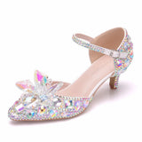 Queen 5CM Pointed Toe Bride Wedding Shoes Cinderella Prom Pumps Ankle Strap Buckle Rhinestone Mary Janes High