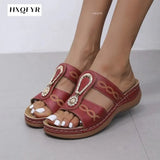 Women Embroider Flower Colorful Ethnic Casual Sandals Comfortable Soft Slippers Flat Platform Open Toe Outdoor Beach