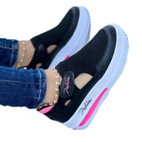 Breakj New Large-Size Casual Single-Shoe Women Fly Weave Slope And Magic Sticker Mesh