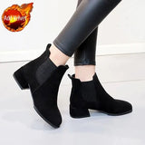 Elegant with Medium Heels Women's Ankle Boots Black Short Shoes for Woman Chelsea Booties Suede High Quality Y2k