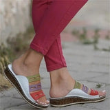Beach Slippers 2020 Summer Women Lady Retro Stitching Colorcasual Low Beach Open Peep Toe Sandals 3 Colors Shoes