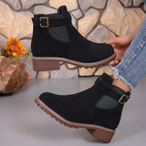Breakj And Winter New Large-Size Women Thick-Bottomed Boots Belt Buckle Decorated Round Head Short Boots