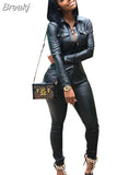 Spring 2023 PU Leather Two Piece Sets Women Lapel Button Long Sleeve Shirt Top And Pants Outfits Sexy Party