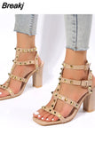 New Fashion Gladiator Women's Summer Luxury Rivet High Heels Women's Shoes Open Toe Buckle Strap Sexy Sandals for