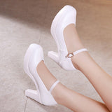 Round Head Red High Heel Professional Work Shoes Thick Heel Waterproof Table Single Shoes Model Cheongsam Catwalk