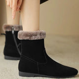 Breakj Skin Flat Thick High Heel Ankle Boots Women's 2023 Winter New Warm Cotton Shoes Retro Wool