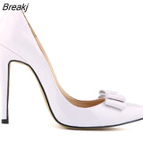 Women Pumps Fashion Sweet Bow Sexy 11cm Pointed Toe High Heels Patent Leather Stiletto Party Dress Wedding
