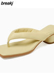 Size 33-40 Women Sandals Real Leather Flip Flops Medium Heel Summer Shoes For Women Slippers Casual Home Outdoor