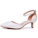 Breakj Cm Large-Size Sandals Fine Heel Point White Matur PU Wedding Shoes Sandals White High Heels Bridal