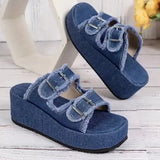 Breakj New Large-Size Lame And Denim Belt Buckle A Pedal Cool Slippers For Women To Wear Thick Bottom